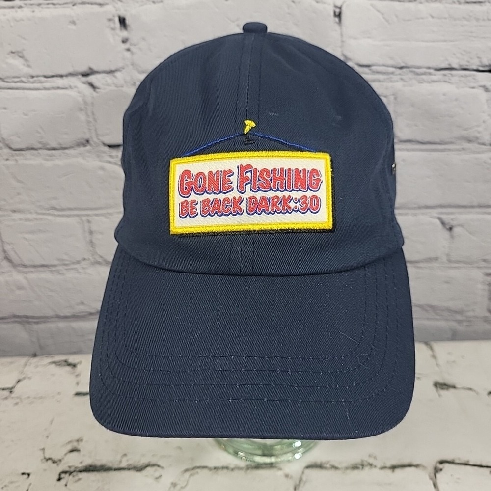 Gone Fishing Hat Mens OS Navy Blue Strapback Funny Baseball Cap Paramount